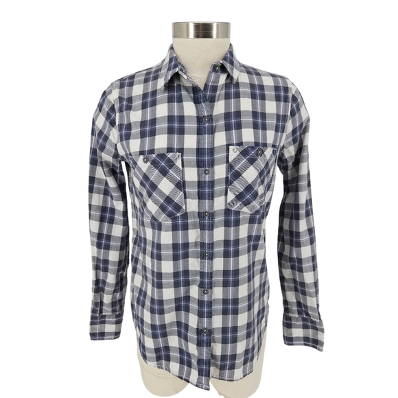 True Religion Tops - True Religion Utility Shirt Blue Plaid Long Sleeve Button Up Collared Top XS